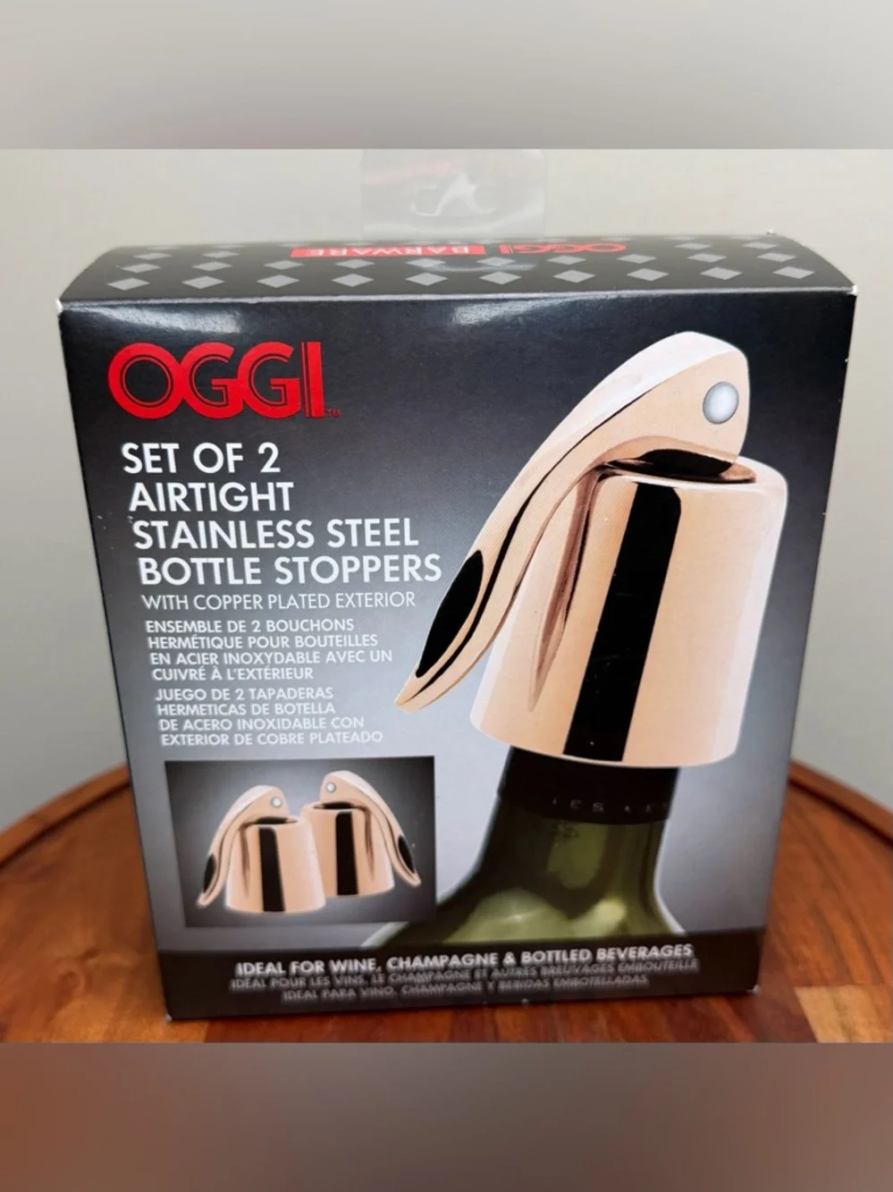 OGGI Copper-Plated Wine Bottle Stoppers